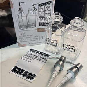 Clear Glass Soap Dispenser Set